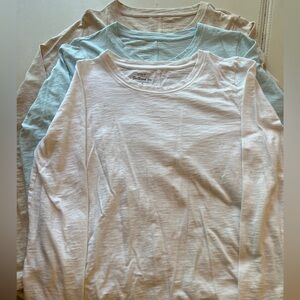 J Crew Long sleeve Girlfriend tees in size large in White, Blue, and Oatmeal